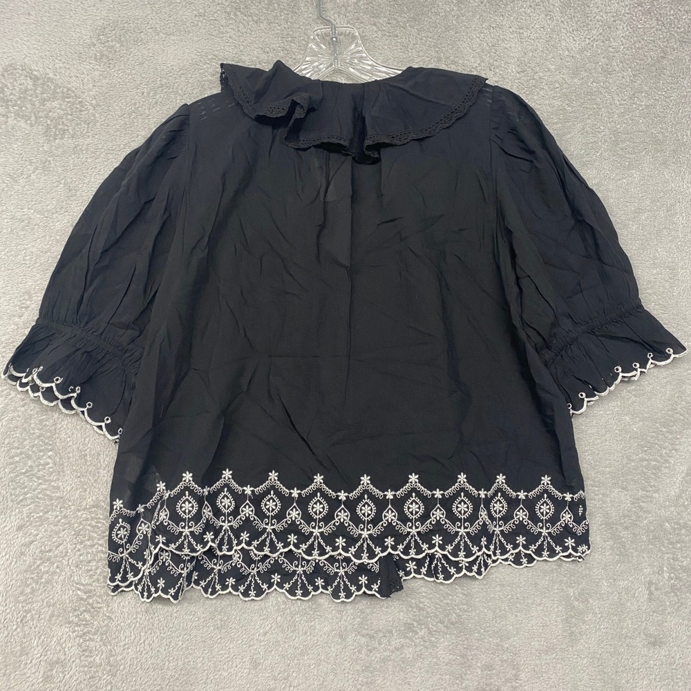 Madewell Top Women Small Jet Black Blaire Eyelet Ruffle Sleeve Button Up NZ442 - Picture 9 of 10